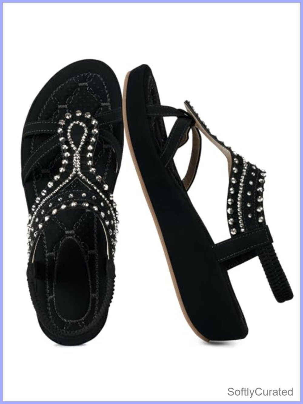 Womens Wedge Sandals Faux Leather Slip On Rhinestone Comfort Summer Platform